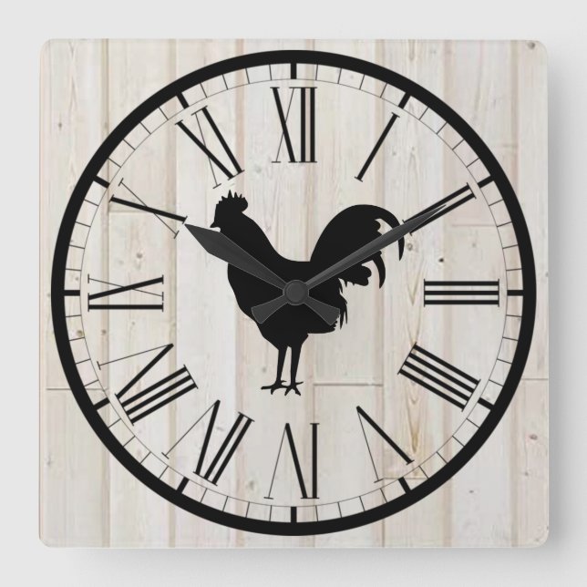 Shiplap Look Farmhouse Rooster Design Wall Clock (Front)