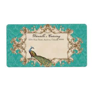 Shipping Labels - Teal Vintage Peacock & Etchings