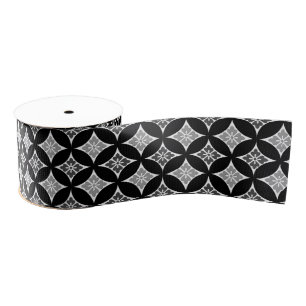 Shippo with Flower Motif, Black, White and Grey Grosgrain Ribbon