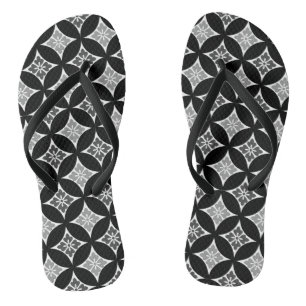 Shippo with Flower Motif, Black, White and Grey Thongs