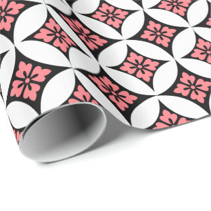 Shippo with Flower Motif, Black, White and Pink Wrapping Paper