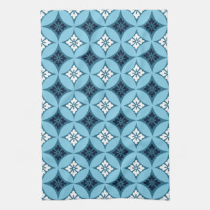 Shippo with Flower Motif, Blue and White Tea Towel