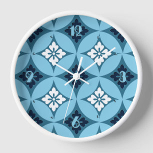 Shippo with Flower Motif, Blue and White Wall Clock