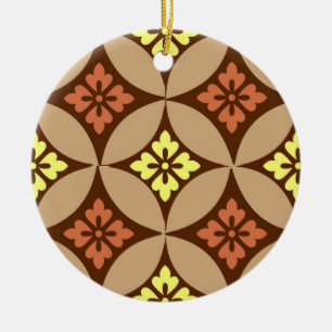 Shippo with Flower Motif, Brown and Golden Yellow  Ceramic Ornament