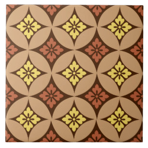 Shippo with Flower Motif, Brown and Golden Yellow Ceramic Tile