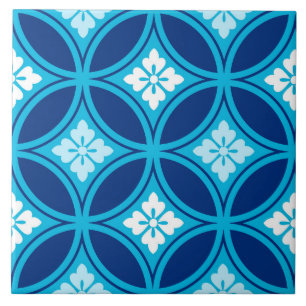 Shippo with Flower Motif, Deep Indigo Blue Ceramic Tile