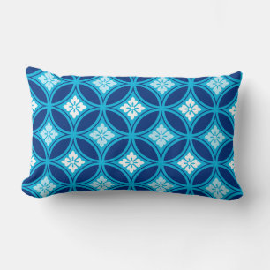 Shippo with Flower Motif, Deep Indigo Blue Lumbar Cushion