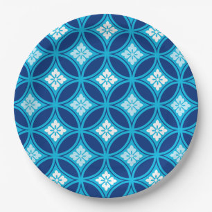 Shippo with Flower Motif, Deep Indigo Blue Paper Plate