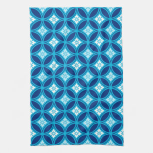 Shippo with Flower Motif, Deep Indigo Blue  Tea Towel