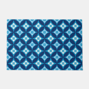 Shippo with Flower Motif, Indigo Blue and White Doormat