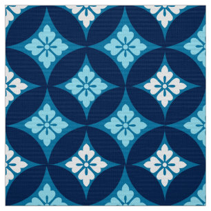 Shippo with Flower Motif, Indigo Blue and White Fabric