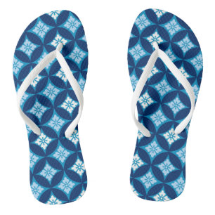 Shippo with Flower Motif, Indigo Blue and White Thongs