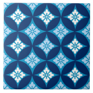 Shippo with Flower Motif, Indigo Blue and White Tile
