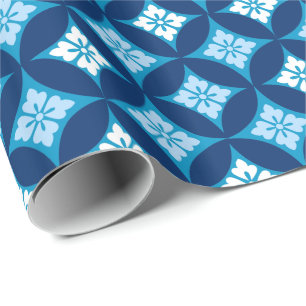 Shippo with Flower Motif, Indigo Blue and White Wrapping Paper