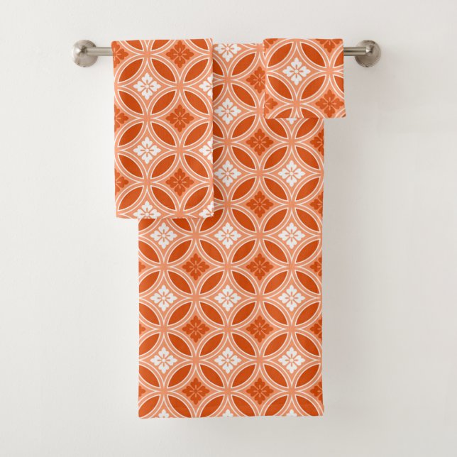 Shippo with Flower Motif, Mandarin Orange Bath Towel Set (Insitu)