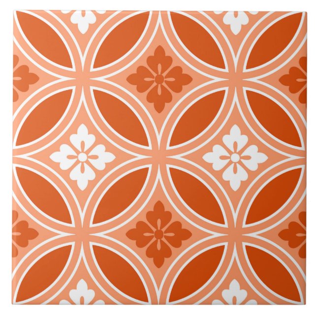 Shippo with Flower Motif, Mandarin Orange Ceramic Tile (Front)