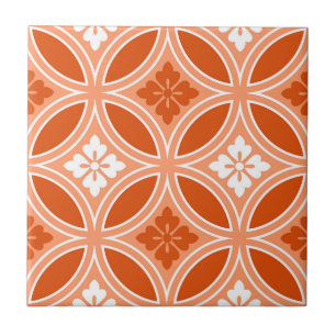 Shippo with Flower Motif, Mandarin Orange Ceramic Tile