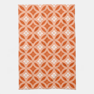 Shippo with Flower Motif, Mandarin Orange  Tea Towel