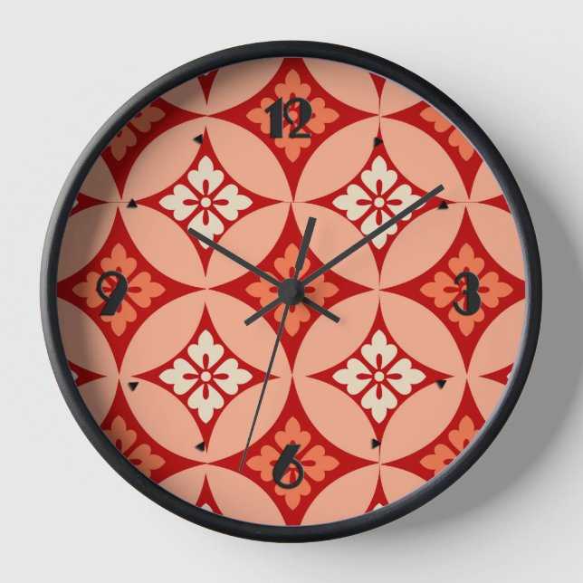 Shippo with Flower Motif, Mandarin Orange Wall Clock (Front)