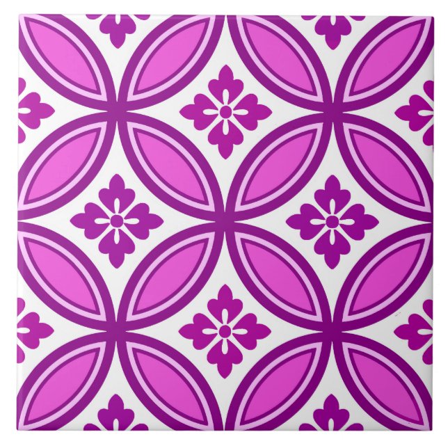 Shippo with Flower Motif, Orchid and Deep Purple Ceramic Tile (Front)