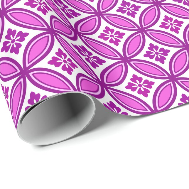 Shippo with Flower Motif, Orchid and Deep Purple Wrapping Paper (Roll Corner)