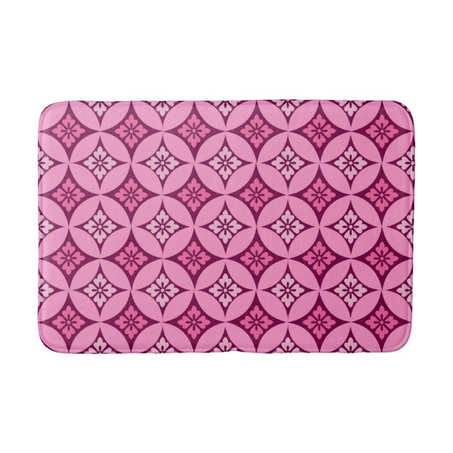 Shippo with Flower Motif, Pink and Burgundy Bath Mat (Front)