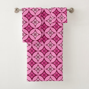 Shippo with Flower Motif, Pink and Burgundy Bath Towel Set