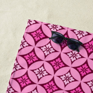 Shippo with Flower Motif, Pink and Burgundy Beach Towel