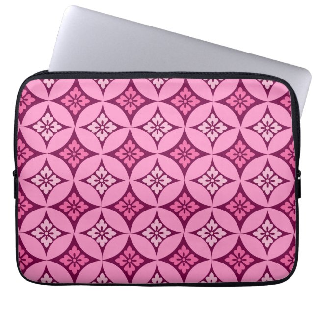 Shippo with Flower Motif, Pink and Burgundy Laptop Sleeve (Front)