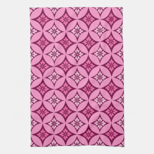 Shippo with Flower Motif, Pink and Burgundy Tea Towel