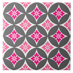 Shippo with Flower Motif, Pink and Silver Gray Ceramic Tile