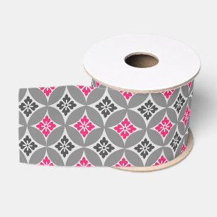 Shippo with Flower Motif, Pink and Silver Grey Grosgrain Ribbon