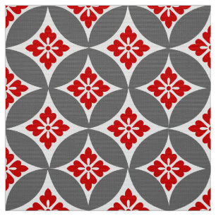 Shippo with Flower Motif, Red, White and Grey Fabric