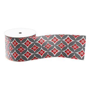 Shippo with Flower Motif, Red, White and Grey Grosgrain Ribbon