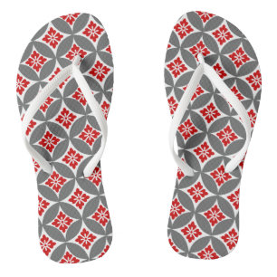 Shippo with Flower Motif, Red, White and Grey Thongs