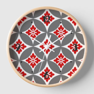 Shippo with Flower Motif, Red, White and Grey Wall Clock