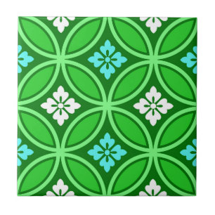 Shippo with Flower Motif, Shades of Jade Green Ceramic Tile