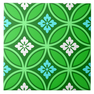 Shippo with Flower Motif, Shades of Jade Green Ceramic Tile