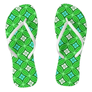 Shippo with Flower Motif, Shades of Jade Green Thongs