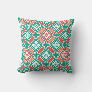 Shippo with Flower Motif, Turquoise and Coral Cushion