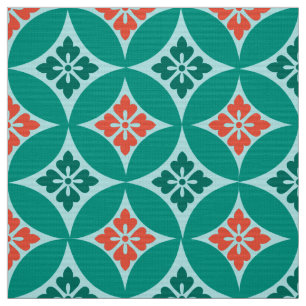 Shippo with Flower Motif, Turquoise and Coral Fabric