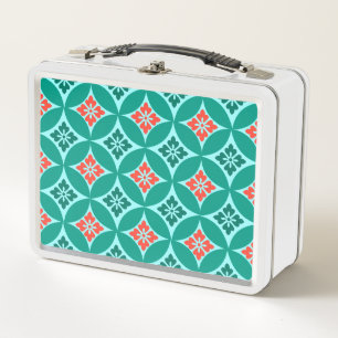 Shippo with Flower Motif, Turquoise and Coral Metal Lunch Box