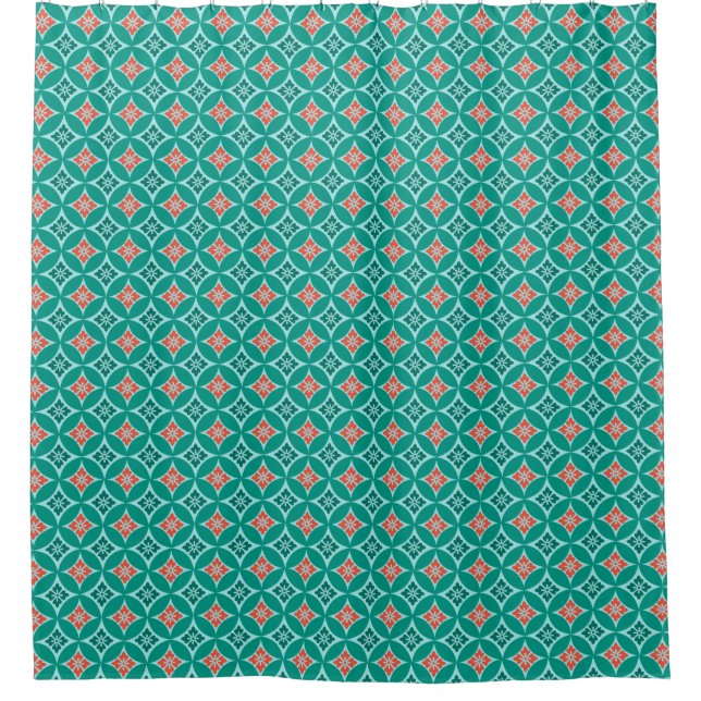 Shippo with Flower Motif, Turquoise and Coral Shower Curtain (Front)