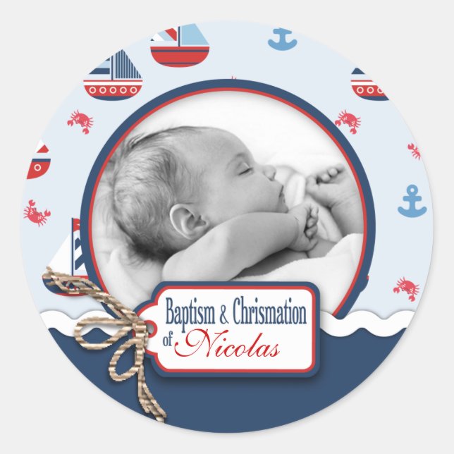 Ships Ahoy! Baptism Photo Sticker (Front)
