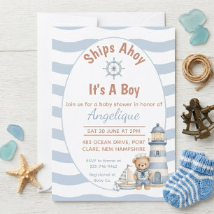Ships Ahoy It's A Boy Nautical Baby Shower Invitation