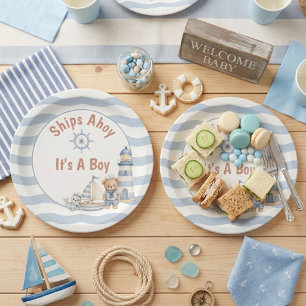 Ships Ahoy It's A Boy Nautical Baby Shower Paper Plate
