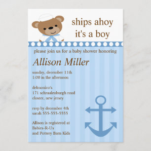 Ships Ahoy Nautical Boy Baby Shower Invitation