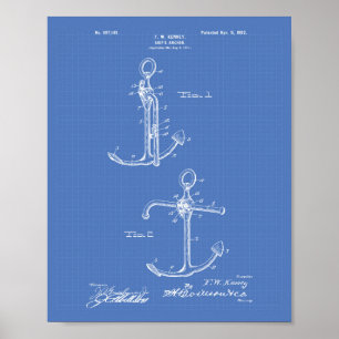 Ship's Anchor 1902 Patent Art Blueprint Poster
