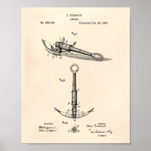 Ship's Anchor 1902 Patent Art Old Peper Poster
