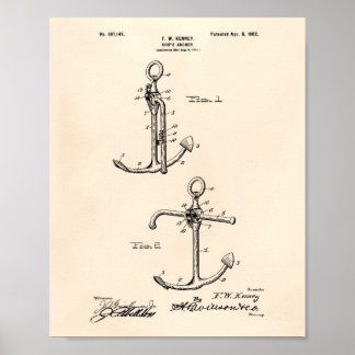 Ship's Anchor 1902 Patent Art Old Peper Poster